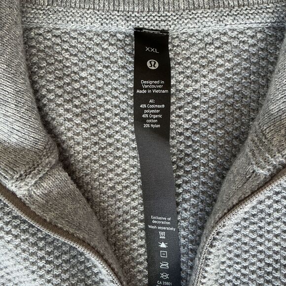 Lululemon Mens 1/4 Zip Sweater XXL Grey Textured Knit Coolmax Organic Cotton - Picture 7 of 10